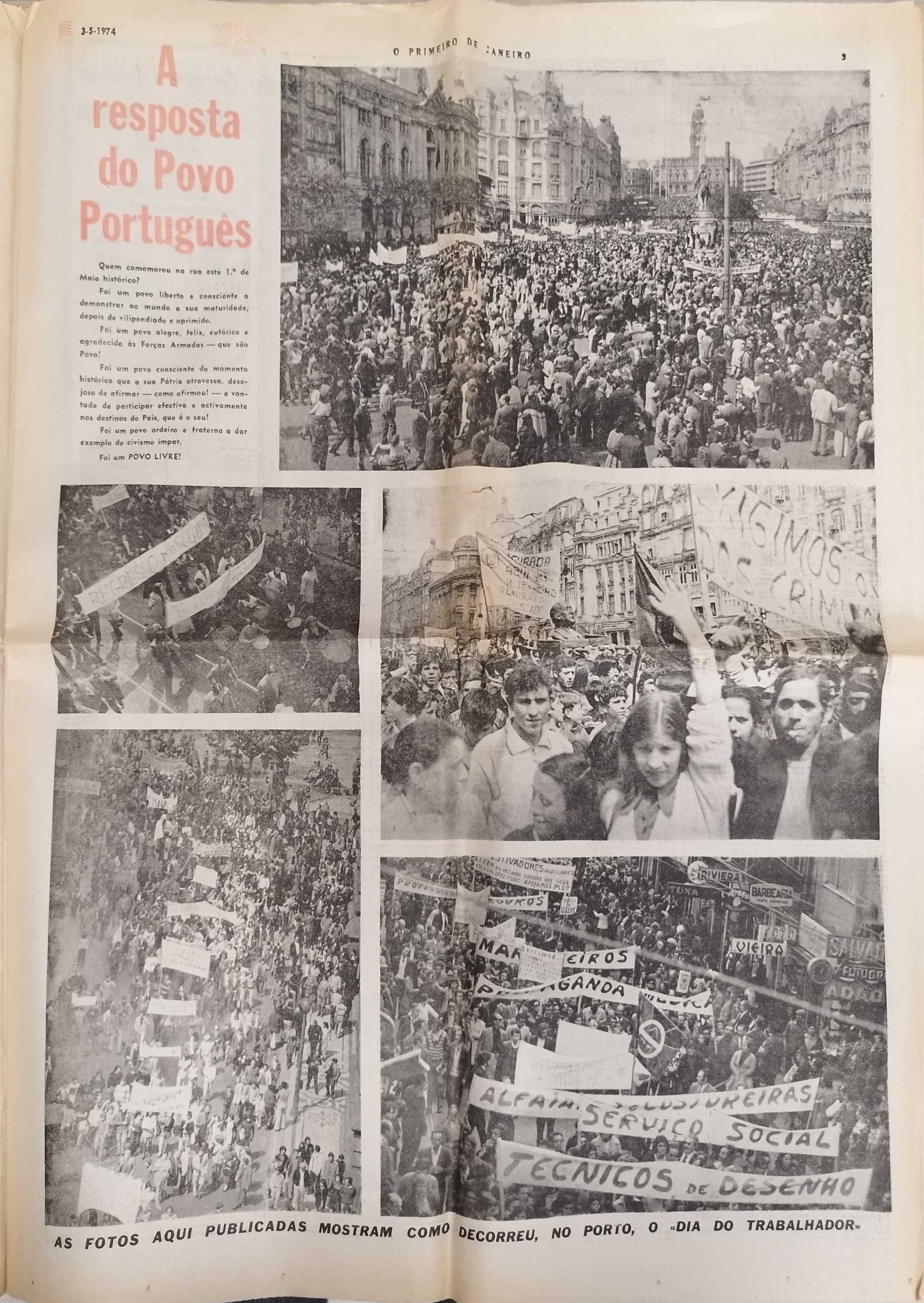Jornal "O Primeiro de Janeiro" de 3 Maio 1974- após a revolução