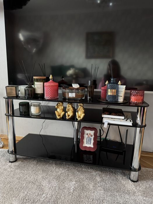 Тумба столик під телевізор скляна чорна