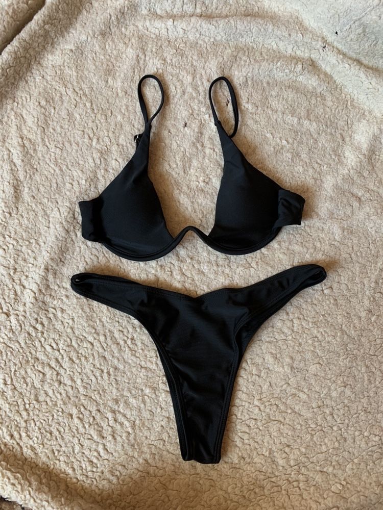 Bikini strój kąpielowy dwuczęściowy czarny z fiszbiną drutem basic M