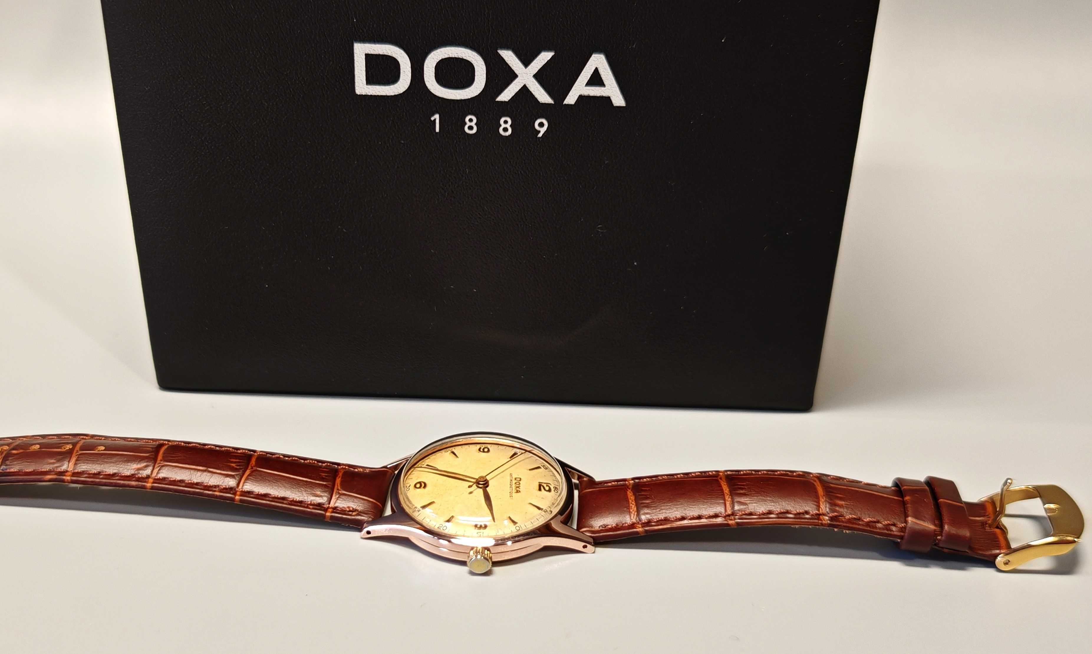 Złoty Zegarek Doxa Antimagnetique 585 14K Mechaniczny Pudełko Szwajcar