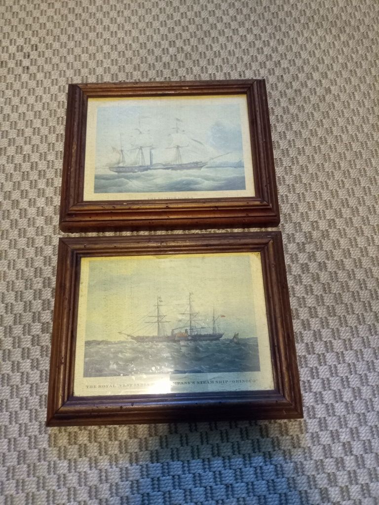 Dwa obrazy statki British Queen vintage retro