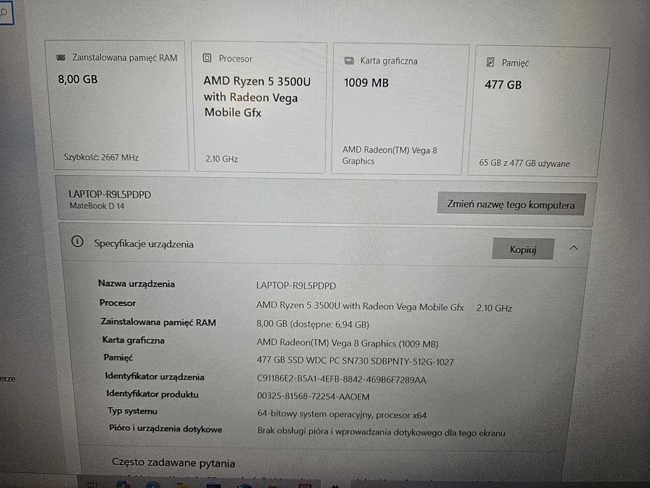 Laptop Huawei Matebook D14 14 " AMD Ryzen 5 8 GB / 512 GB