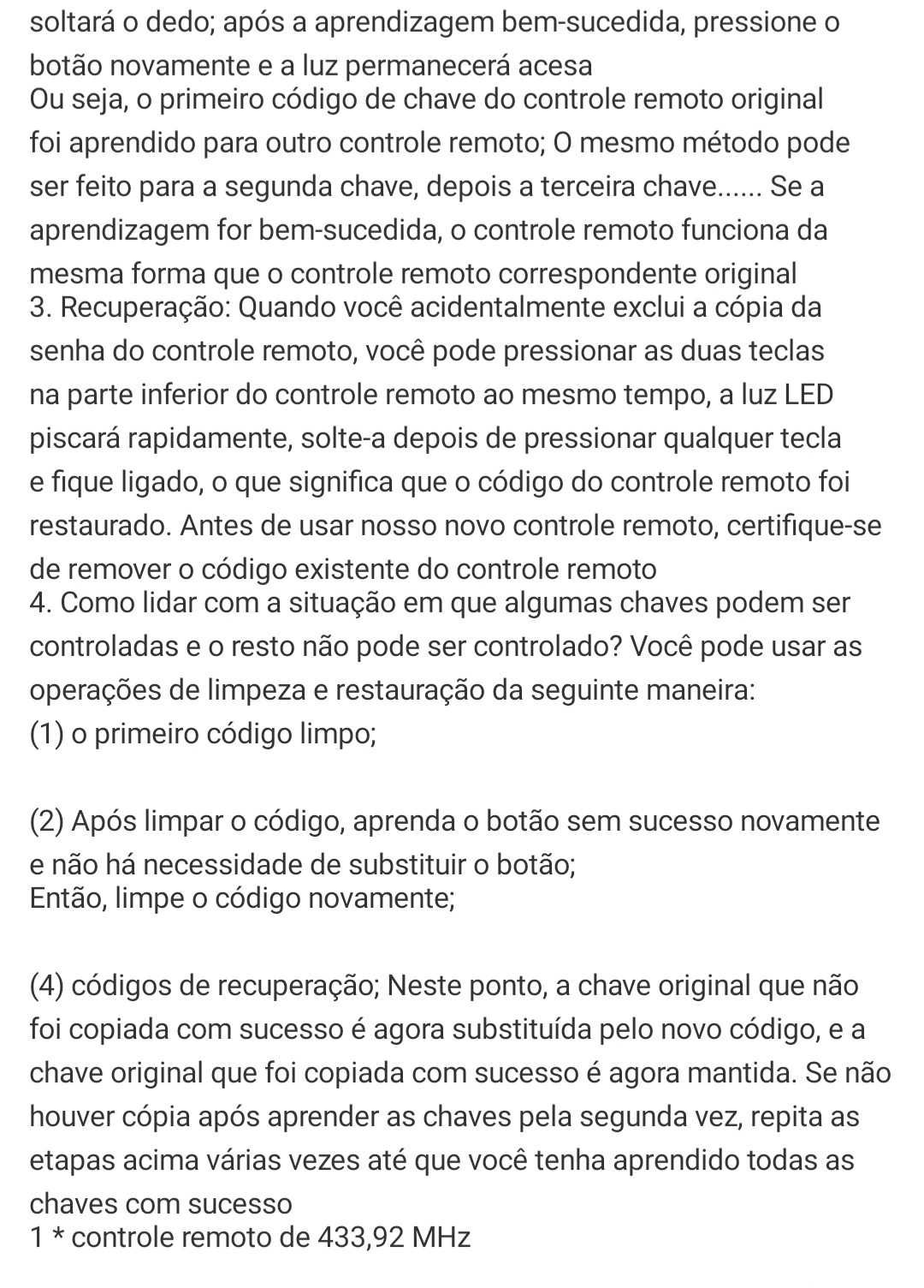 Controlo remoto para Garagem
