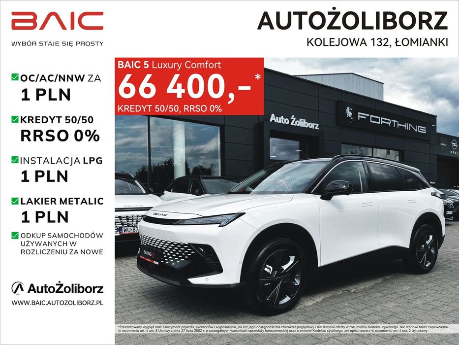 BAIC 5 LPG za 1 zł, Kredyt 50/50 RRSO 0%, OC/AC za 1 zł
