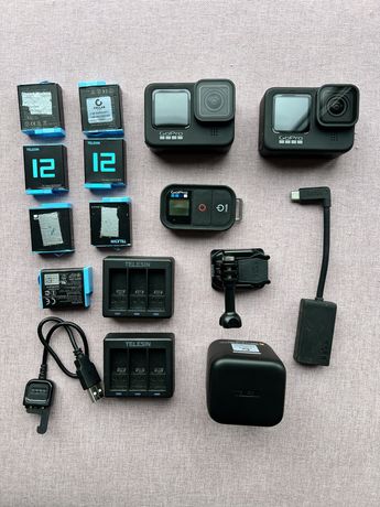 2x Go Pro Hero 9 Black, ladowarka, baterie, pilot, audio. Mega zestaw