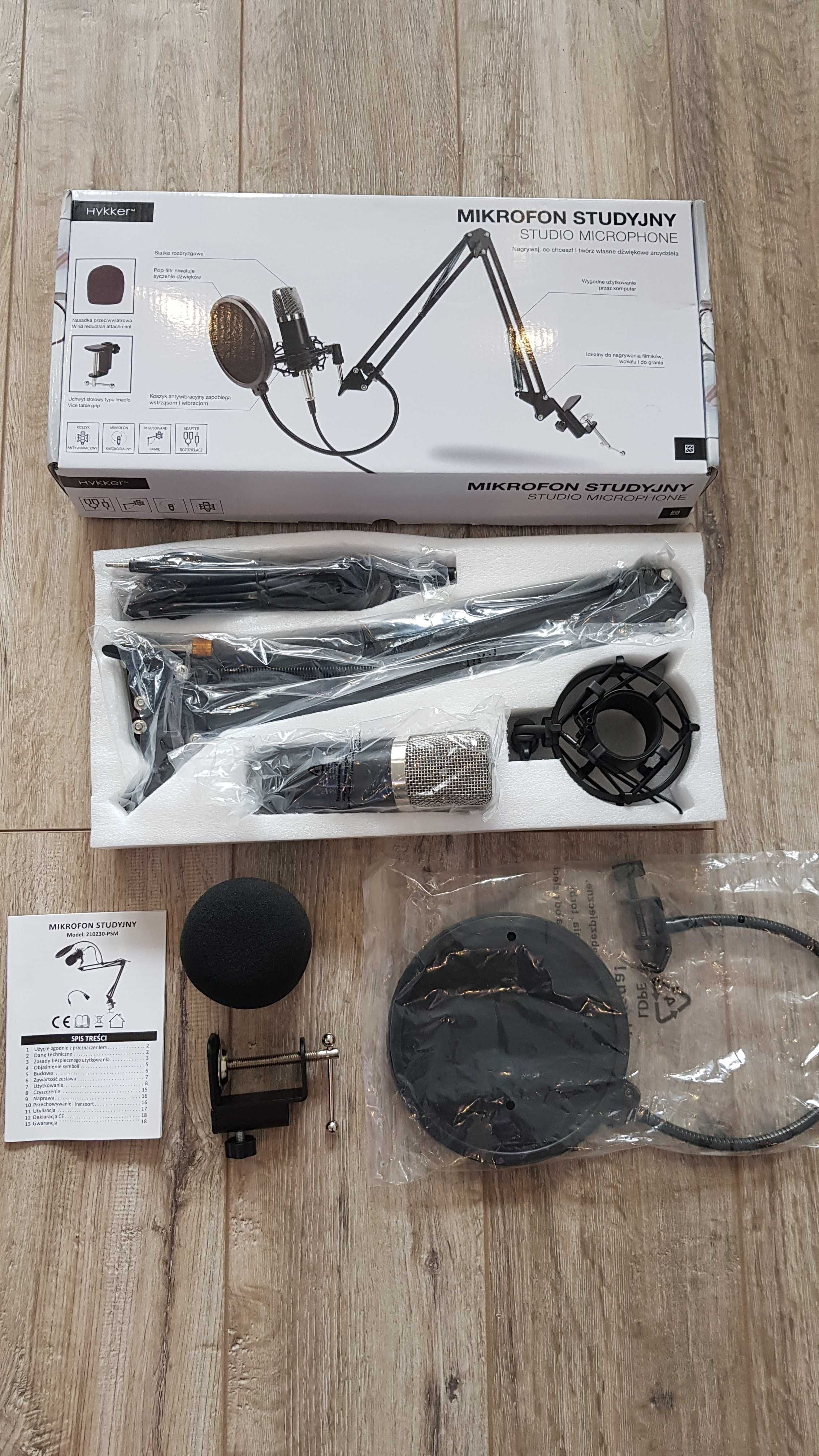 NOWY Mikrofon Studyjny + Statyw Filtr HYKKER 210230-PSM