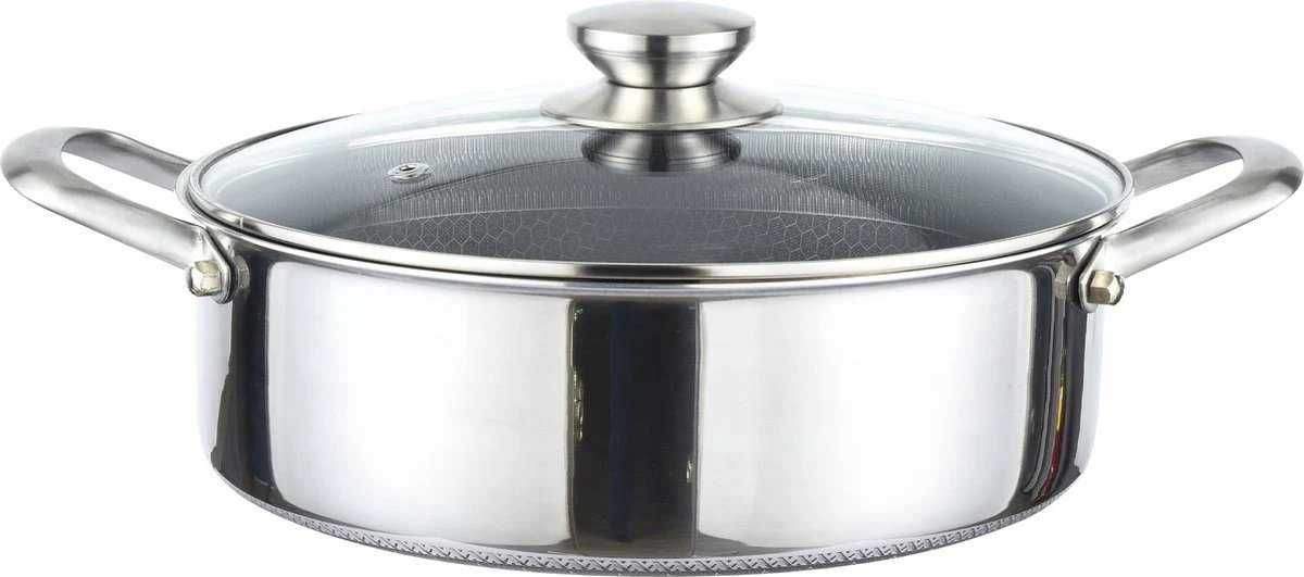 Patelnia Cheffinger Low Frying z pokrywką 24 cm plaster miodu