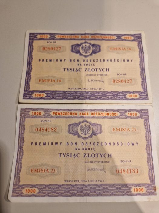 Premiowy bon oszczędnościowy tysiac złotych 1971