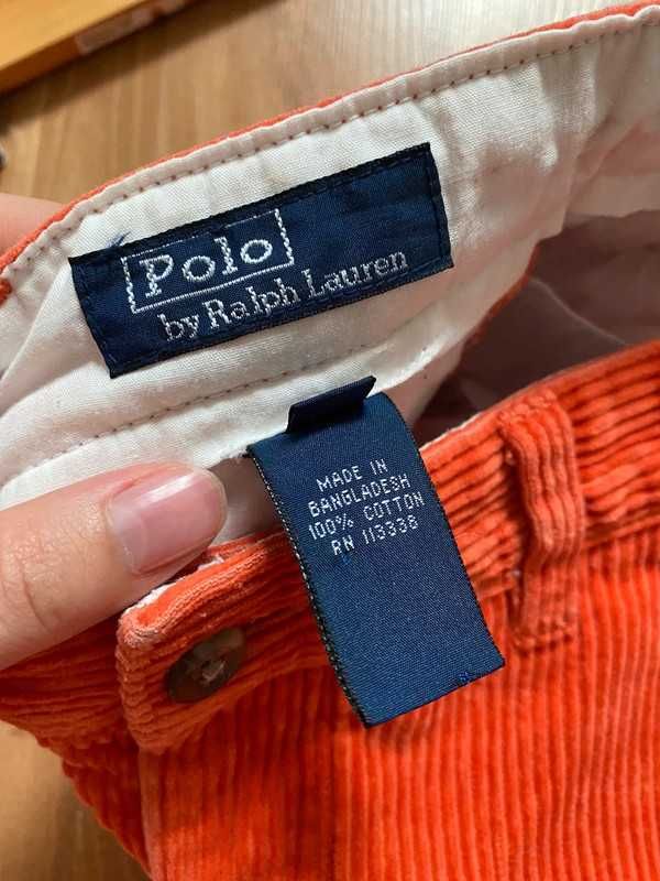 Koralowe Spodnie sztruksowe polo ralph lauren 100% bawełna