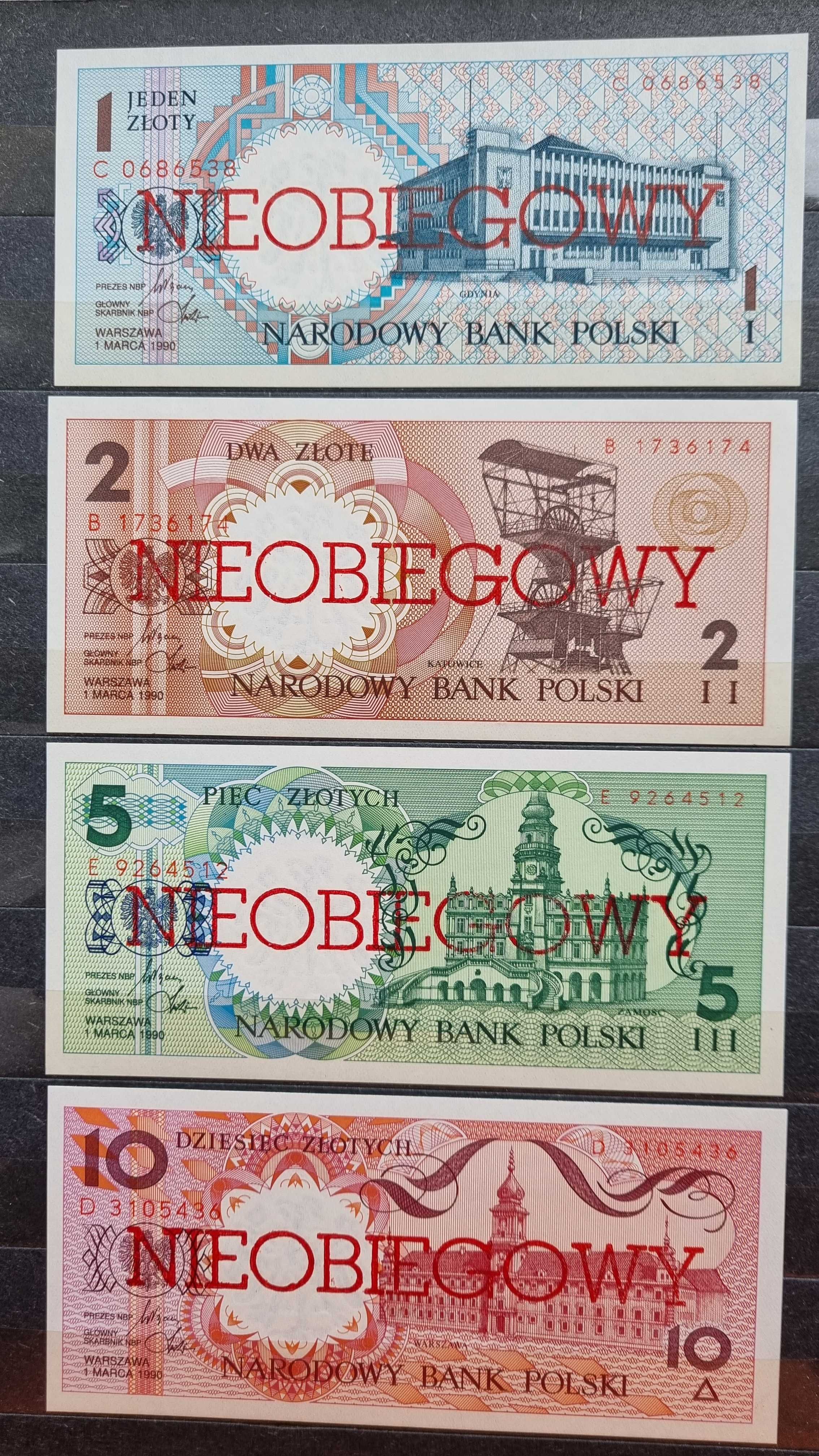 Zestaw banknotów NBP Miasta Polskie 1990 rok, NIEOBIEGOWY, 9 sztuk