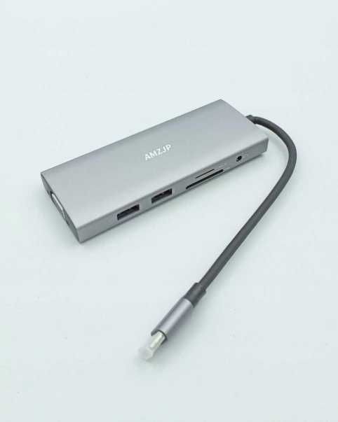 AMZJP Hub USB-C 9w1 – HDMI 4K, VGA, USB-C, PD 100W, audio, SD/TF, USB