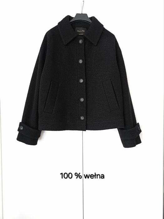 Massimo Dutti wełniana kurtka oversize czarna 100% wełna proste rękawy