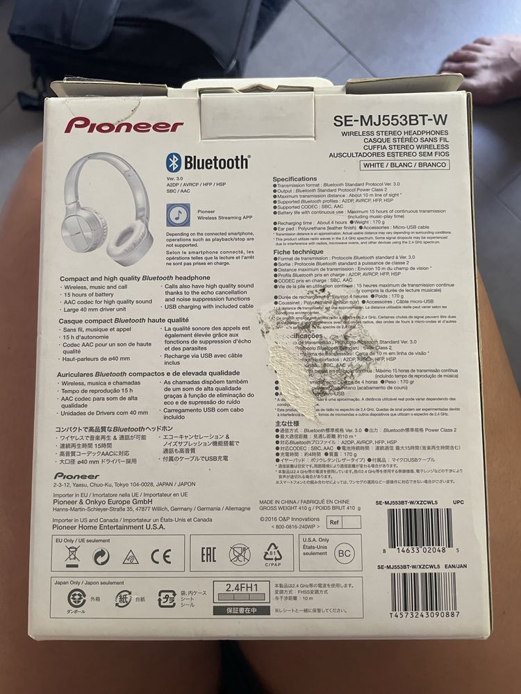 Auscultadores sem fios Pioneer SE-MJ553BT-W