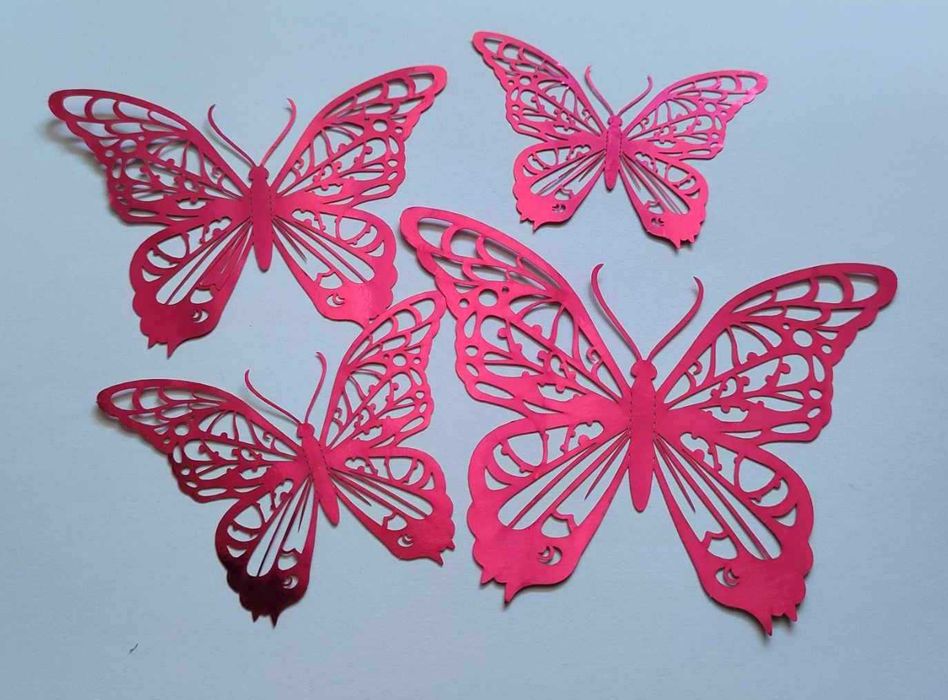 Magenta Intensywny Róż Czerwień Czerwone Motyle 3D Duże ozdoby 12 szt