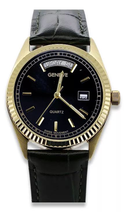 Złoty zegarek męski damski 14k 585 Geneve mw013ydbc z czarną tarczą W