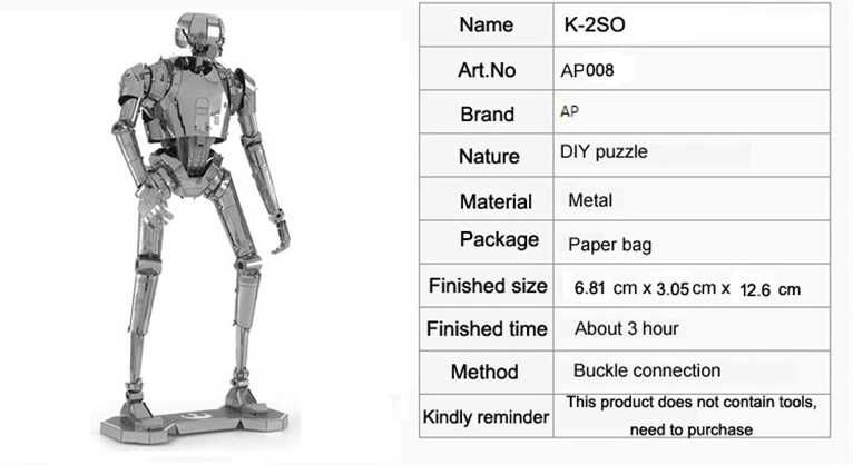 Metalowe Puzzle 3D - Model Star Wars: robot K-2SO