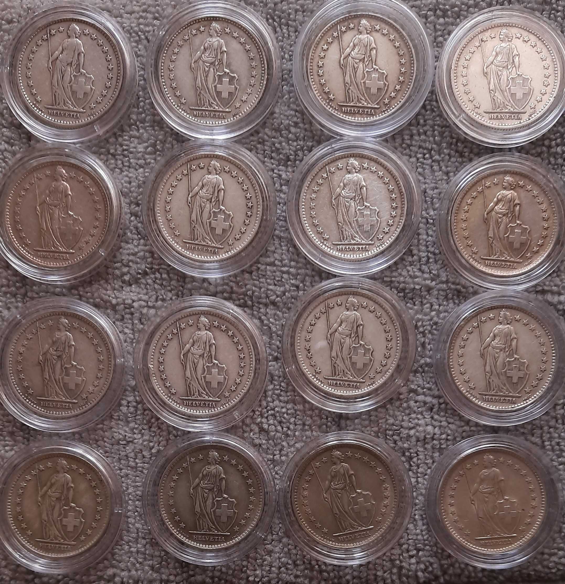tanio srebrne monety 20 x 2 franki szwajcarskie od 1921 do 1967