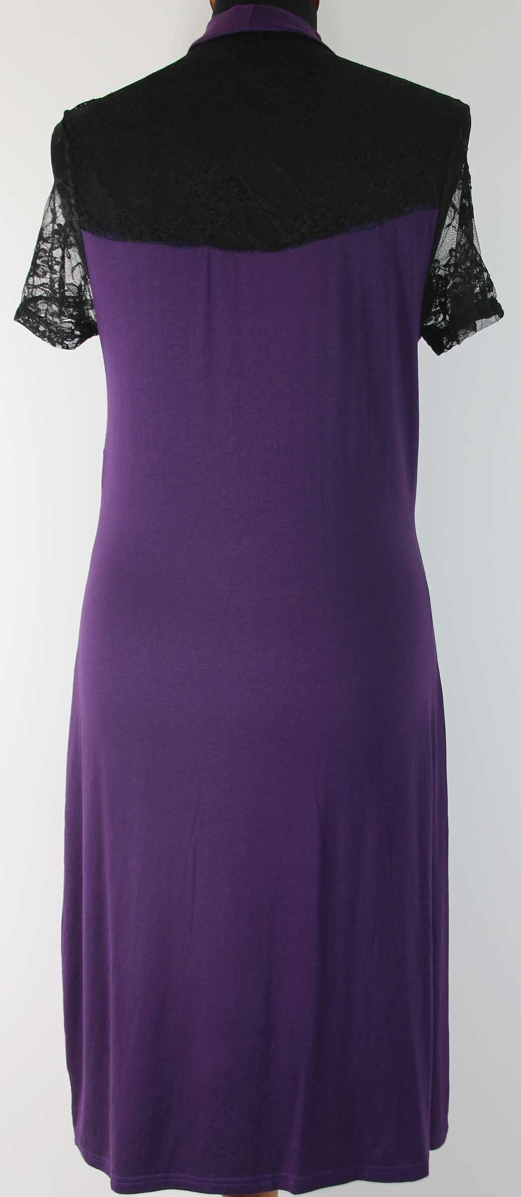Sukienka fiolet stretch z dzianiny z koronką R 40/42