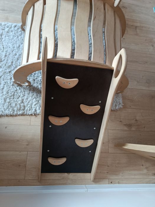 Montessori Bujak drewniany + zjeżdżalnia + ścianka wspinaczkowa 3w1