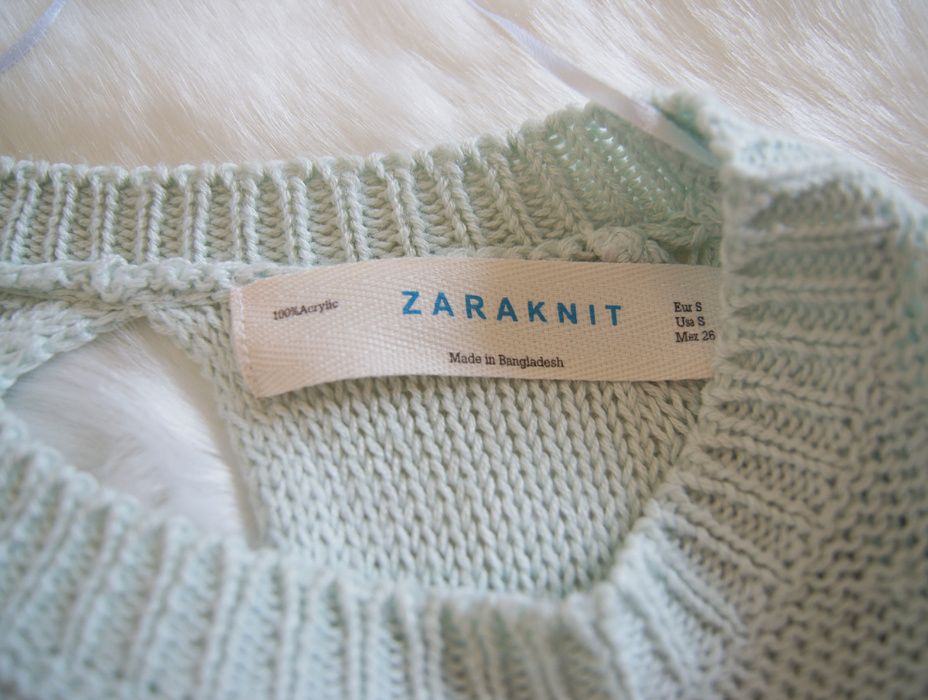 Sweter miętowy Zara łezka rękaw 3/4 Zara knit