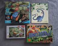 Zestaw zabawek dinozaury, puzzle, kolejka, gra, książka