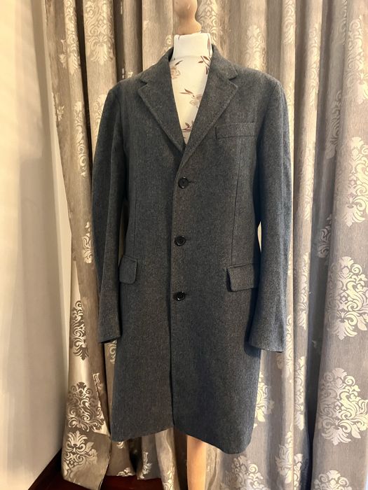 Massimo dutti męski plaszcz wełna kaszmir szary jodełka L