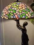 Lampa witrazowa,Tiffany Styl.Podstawa Figuralna.Stan Idealny.