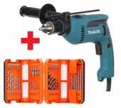 Makita Wiertarka Udarowa 680w Hp1640 13mm + Zestaw Wierteł Bitów