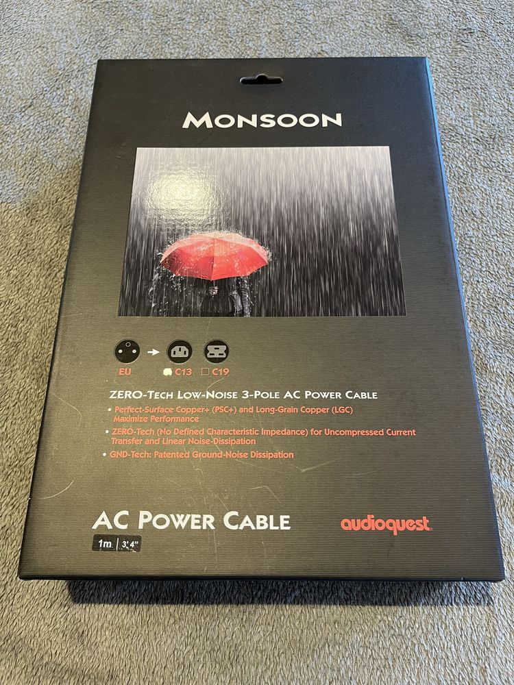 Cabo de Corrente AudioQuest Monsoon 1 m – High-End p/ Áudio Hi‑Fi