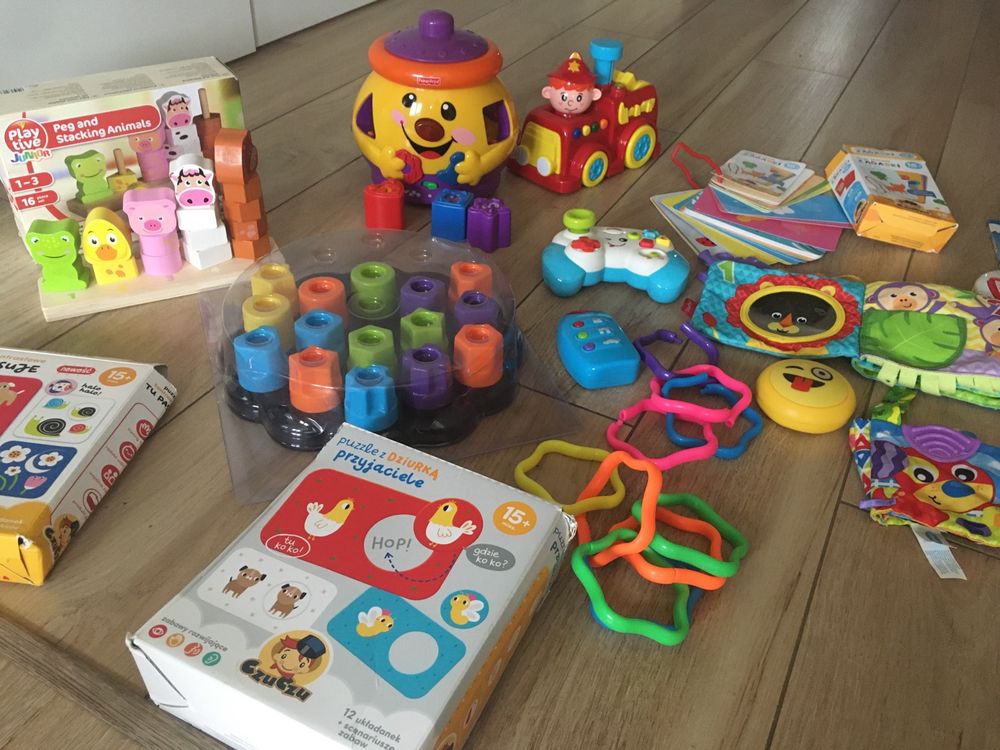 Zestaw 1+ zabawek dla dziecka niemowlaka czuczu fisher price drewniane