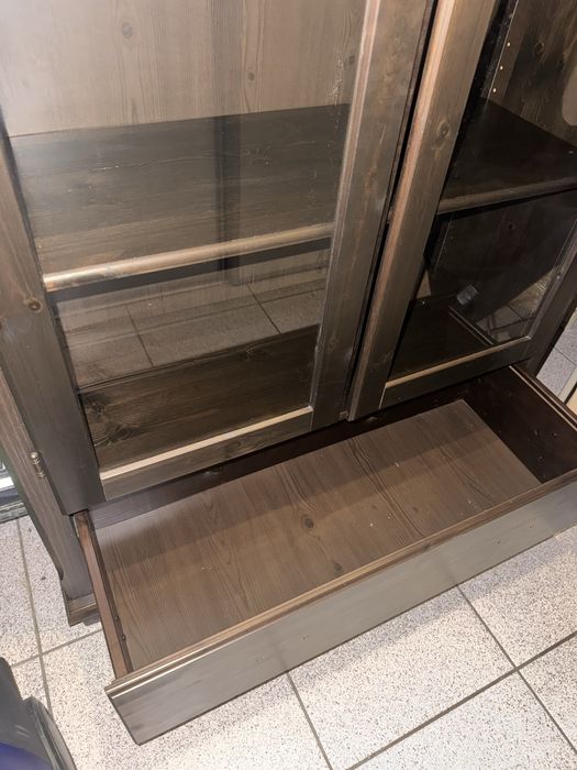 Witryna 200cm drewniana szafka gablota z szufladą regał szklany drewno