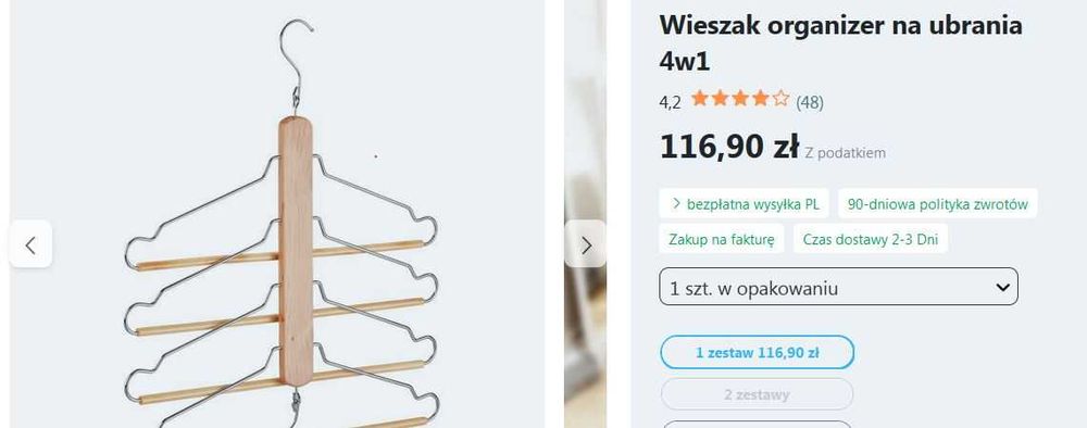 wieszaki 4w 1 organizery do garderoby szafy 3szt.