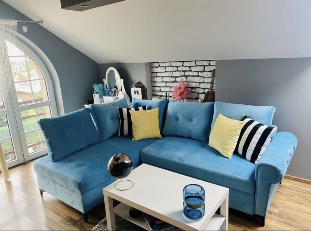 Sofa narożnik błękitny