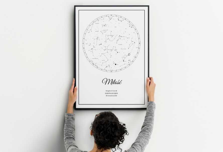 Plakat, grafika mapa nieba, gwiazd spersonalizowany prezent rocznica