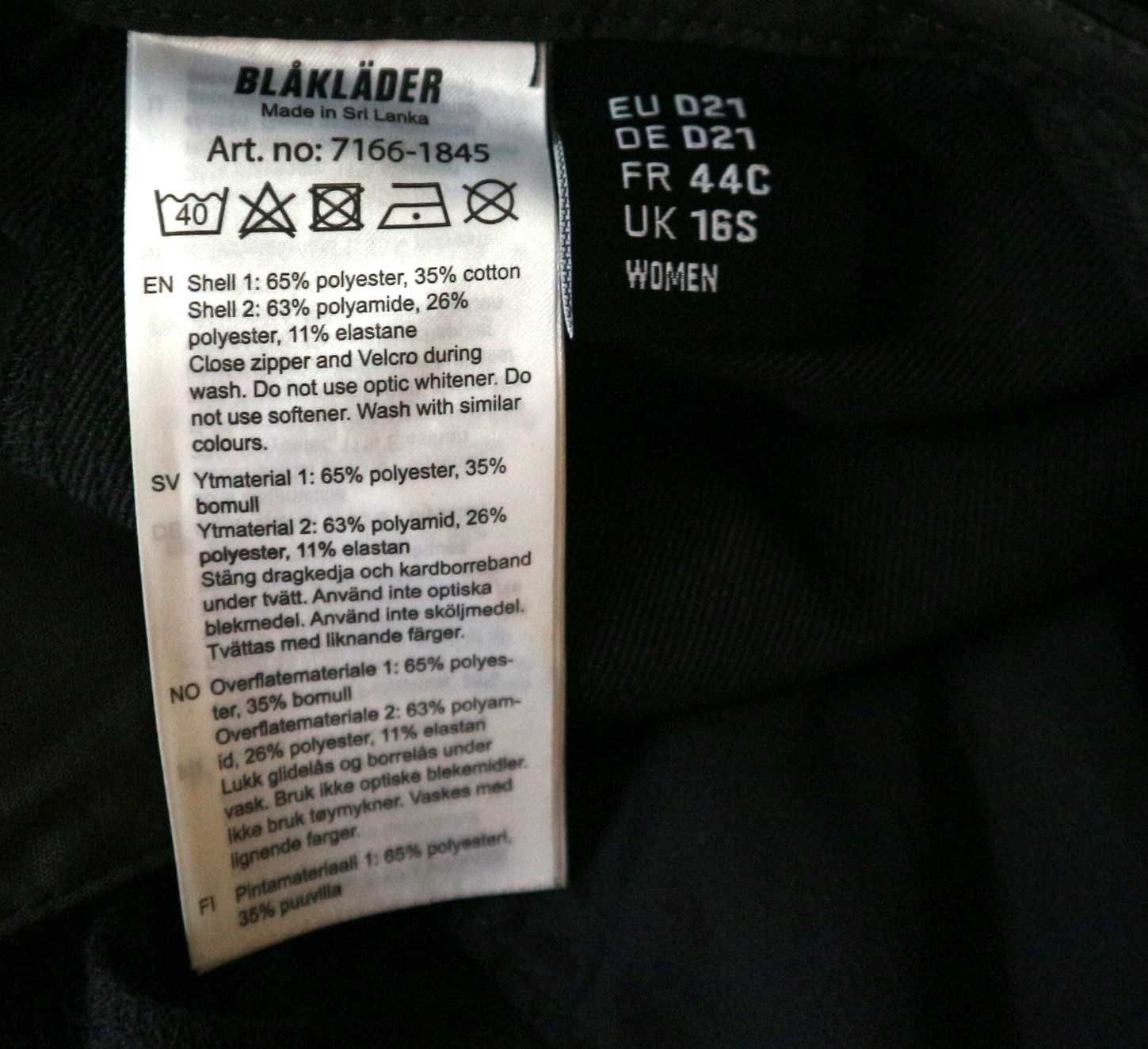 Blaklader damskie hybrydowe spodnie robocze stretch Cordura 16S (XL)