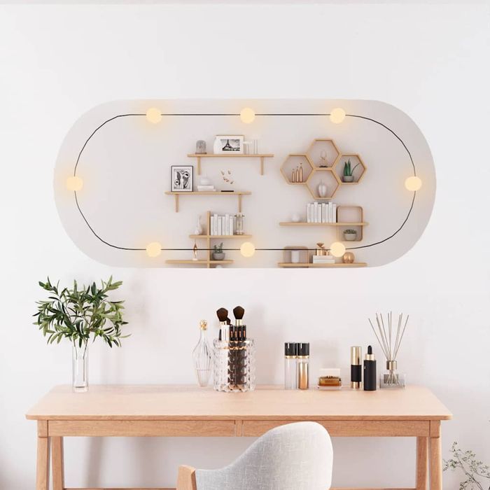 vidaXL Lustro ścienne z LED, 45x100 cm, szklane, owalne
