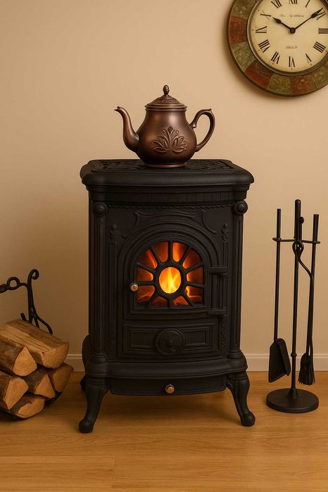 Камін піч буржуйка чавунна  9 кВт подвійна стінка для дому до 90м2