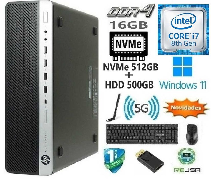 Pç HP 600G4 8ªG|i7.8700-4.6Ghz|16G-DDr4|NVMe512G+HDD500G|TPM2.0|W11