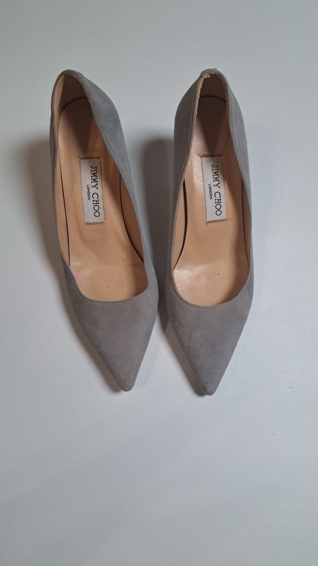 Jimmy Choo London zamszowe szpilki wesele komunia 37 szare 6cm