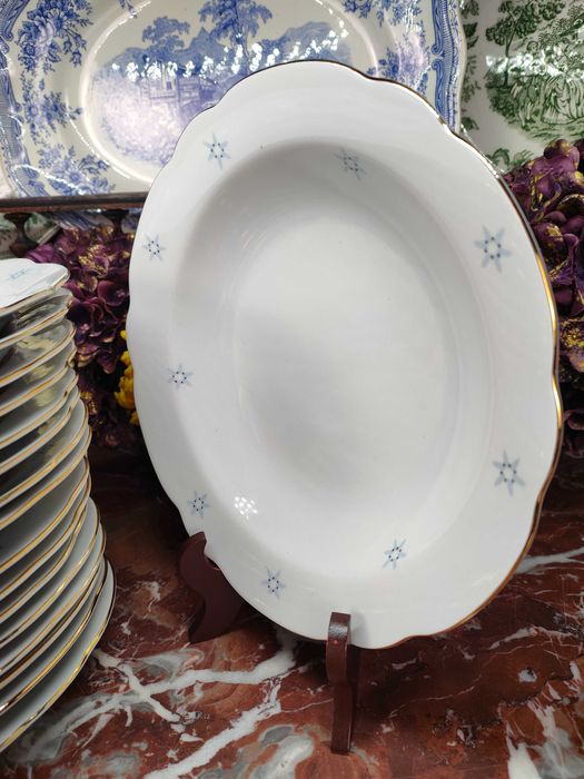 Złocone talerze obiadowe płaskie oraz głębokie - 8 + 9 sztuk - Colditz