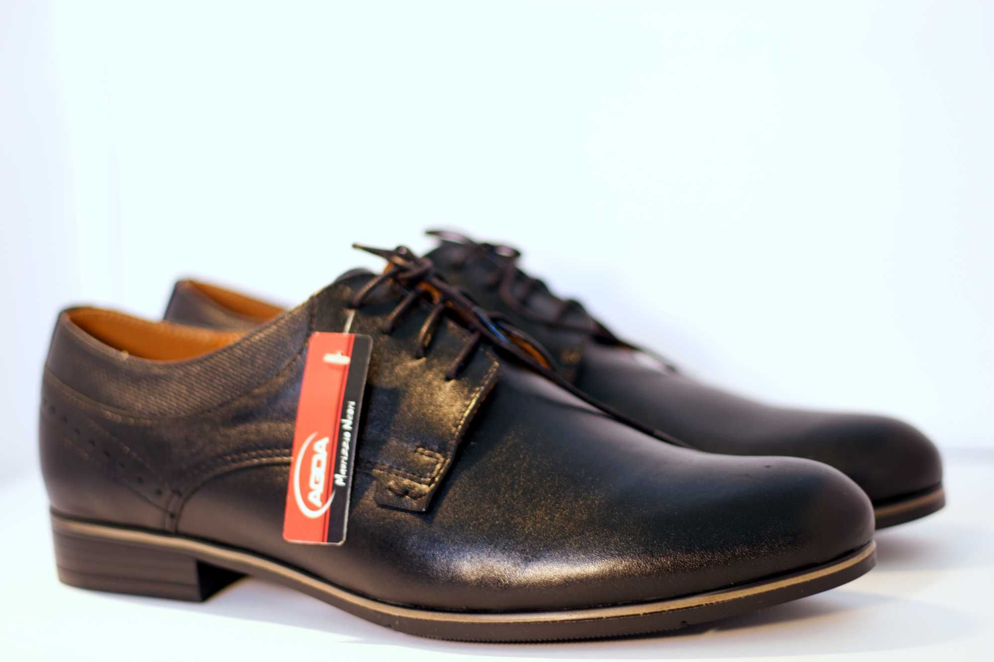 BUTY MĘSKIE 43 ROZMIAR CZARNE Wizytowe Skóra PL Komunia Wesele