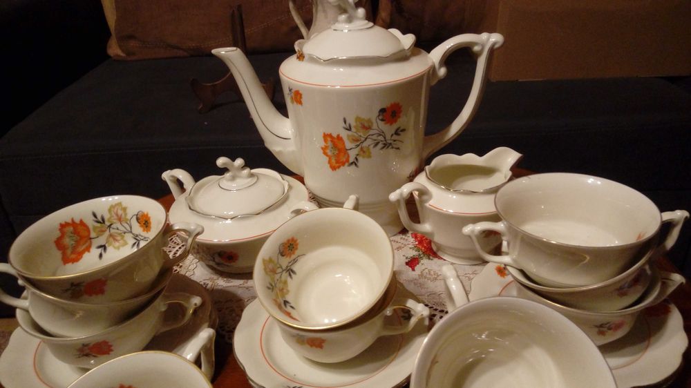 Porcelana,kolekcja,antyk,CT Altwasser,filiżanki,cukiernica