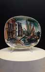 Talerz ceramiczny obraz port impressionism Italy ręcznie malowany prl