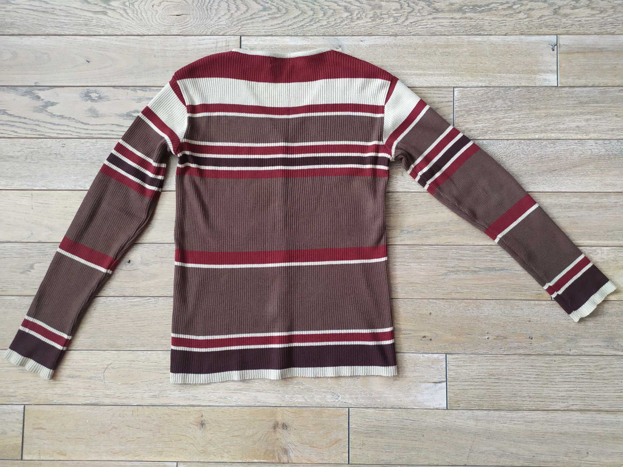 Kolorowy sweter w serek paski na guziki Linear
