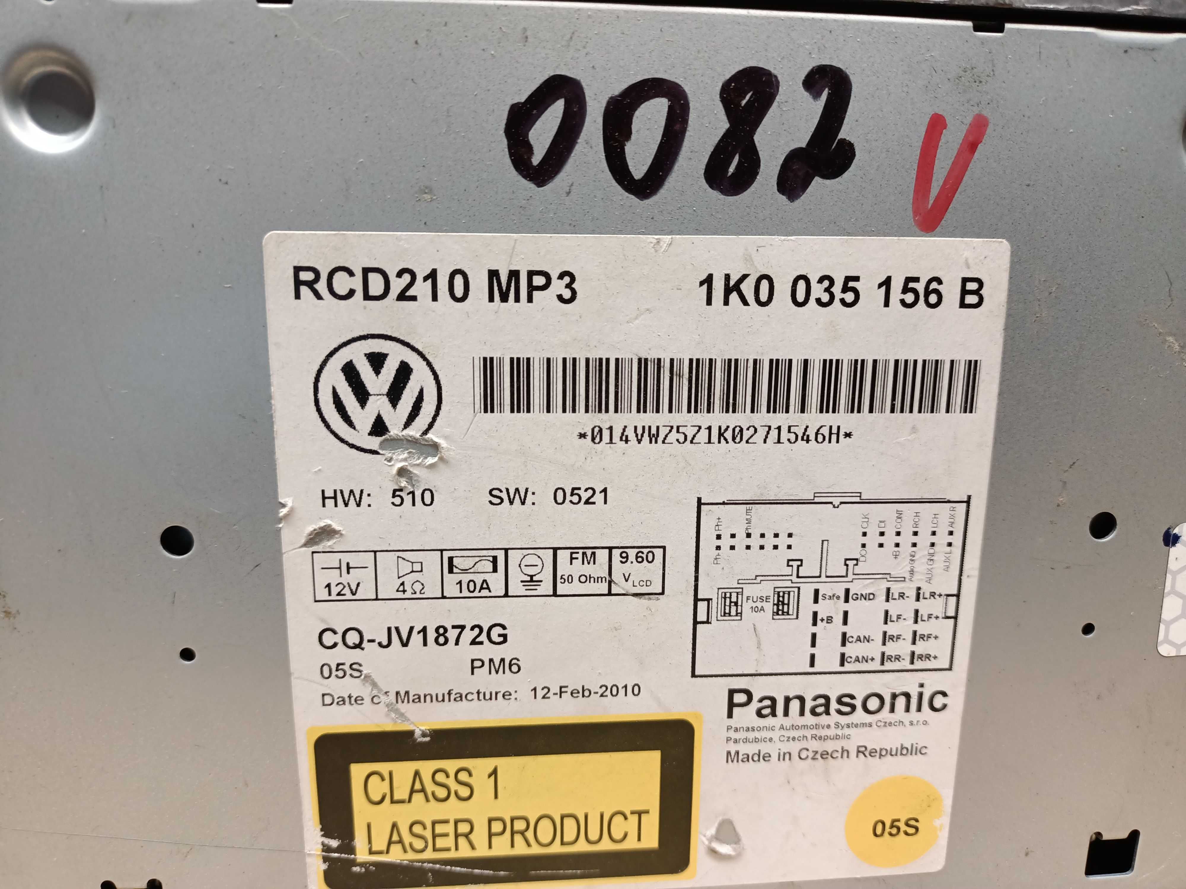 Radio VW RCD210 MP3 Golf Passat Touran Polo Caddy + kod