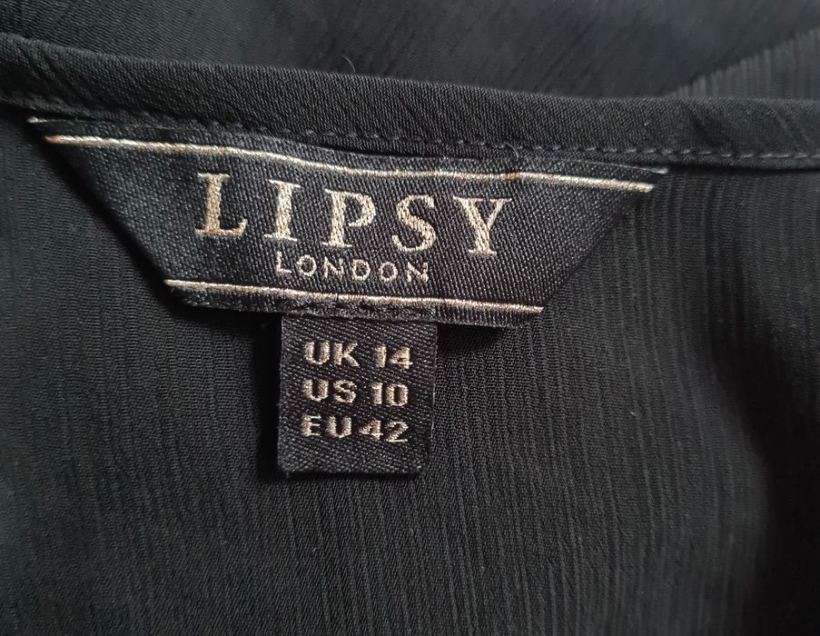 Elegancka czarna szyfonowa bluzka koronka długi rękaw XL/42