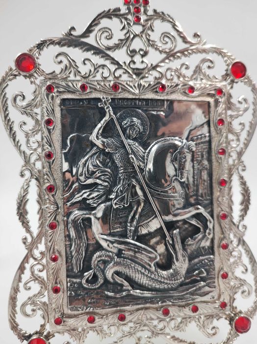 ТОВ АГАТ - Срібний образ "Георгій Побідоносець" прикрашено юв.склом