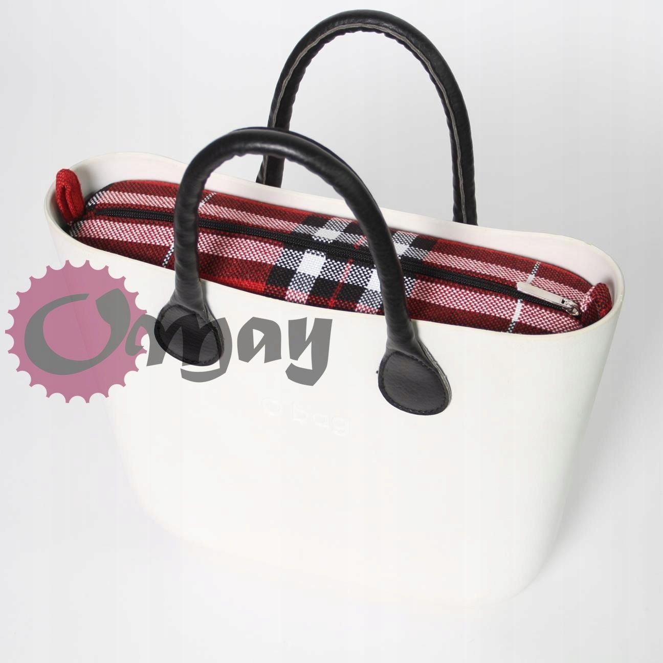 Organizer OBAG MINI krata czarno-czerwona elegancka 2 kieszenie OMAY