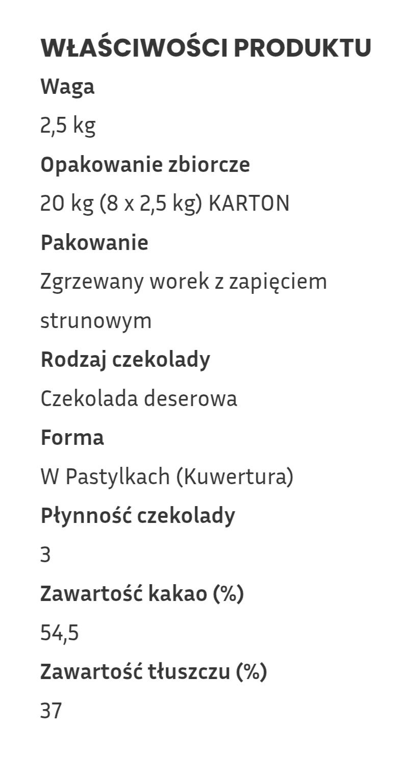 Oryginalna czekolada ciemna belgijska 2,5 kg