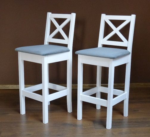 Krzesło barowe drewniane X biały wysokie 60 i 63cm białe krzesła hoker